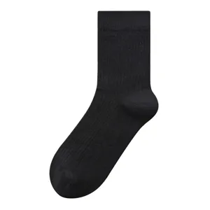 Classic men's black solid color ribbed crew socks, premium cotton daily wear product main view.