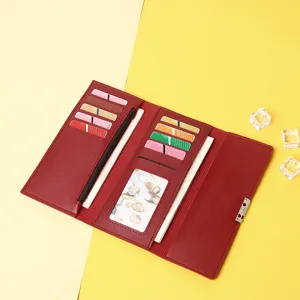 Innenansicht der roten Damen-Brieftasche im Dreifach-Design mit vielen Kartenfächern und Fotofach