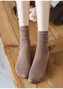 Women solid color stacked socks thin breathable casual cotton hosiery comfortable daily wear.