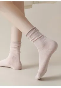 Dettaglio calzino metà polpotto a rete sottile, dolce colore rosa caramella e cotone traspirante.
