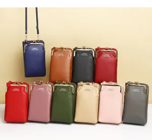 Collection of stylish vertical mini crossbody phone bags in multiple colors with gold clasps