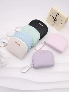 Women PU Leather Card Holder Cute Bear Pattern Accordion RFID Blocking Short Wallet With Lanyard Wristlet Fashion Purse