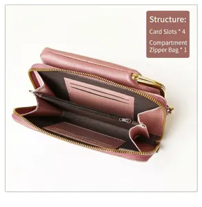 Detail view of multi-functional phone wallet interior with 4 card slots and zipper