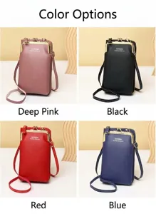 Vertical mini crossbody phone bag available in pink, black, red, and blue colors