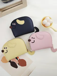 Cute dachshund cartoon accordion card holder and small wallet in pink yellow and black