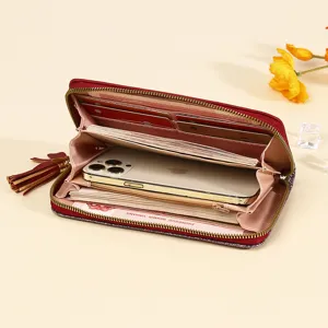 Large capacity long zipper wallet for women with phone compartment and card slots