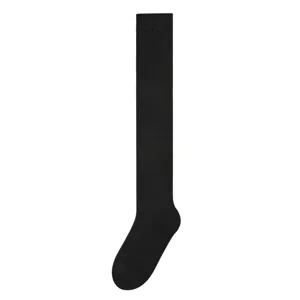 Classic solid black over-the-knee long socks, flat lay front view for women spring wear.