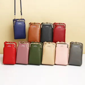 Women Vertical Mobile Phone Bag Trendy PU Leather Crossbody Wallet Multi Compartment Mini Shoulder Pouch Purse For Casual Travel