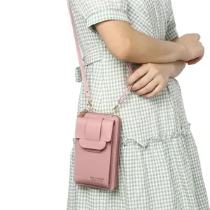Elegante borsa a tracolla rosa in pelle per cellulare da donna con stile classico