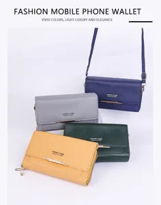 Multiple colors of fashion mobile phone wallets for women in a structured crossbody design.