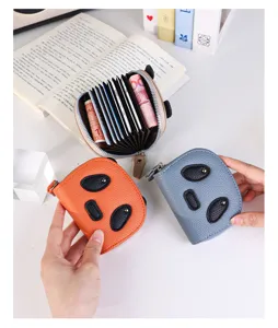 Close-up showing the interior accordion slots and multiple colors of cute panda mini wallets