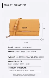Detailed product parameters for yellow PU leather long cell phone wallet with strap