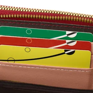 Close-up detail of interior card slots in multi-functional crossbody phone wallet