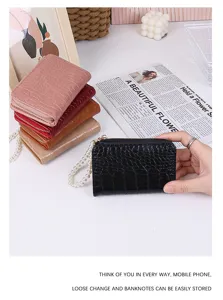 Stylish women's crocodile pattern wallets in multiple colors with elegant pearl strap