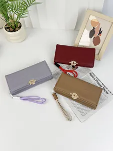 Portefeuille long tricolore en cuir PU pour femme avec grande capacité et fermoir élégant