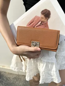 Women Long Wallet Fashion Large Capacity Multi Card Slot Tri-fold Purse Versatile Handbag Wrist Strap PU Leather Clutch Bag