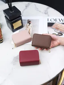 Women Fashion PU Leather Litchi Pattern Card Holder Double Zipper Multi Slots Accordion Wallet Compact Coin Purse For Everyday Utility