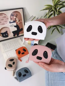 Cute Cartoon Panda Accordion Card Holder PU Leather RFID Zip Coin Purse For Women Girls Mini Portable Travel Card Case