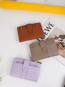 Cartera de Mujer de Cuero PU de Gran Capacidad Ranura para Múltiples Tarjetas Bolso Plegable Minimalista Color Sólido Clutch