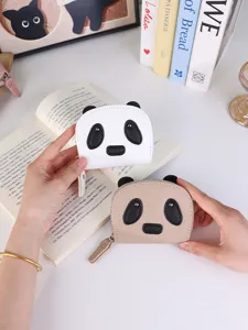 Adorable cartoon panda faux leather mini coin purse and card holder with secure zipper