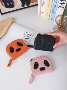 Cute panda-shaped mini zipper coin purses in black, pink and orange colors