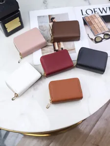 Multi-color women's double zipper accordion card holder with stylish lychee leather pattern