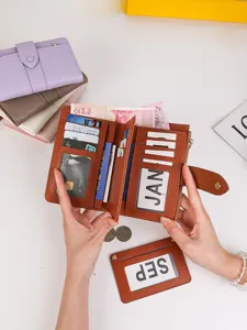Cartera larga para mujer de cuero PU con ranuras para tarjetas y bolsillo de monedas