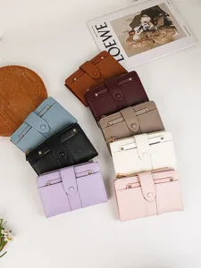 Carteras bifold premium de cuero PU para mujer en varios colores sólidos elegantes