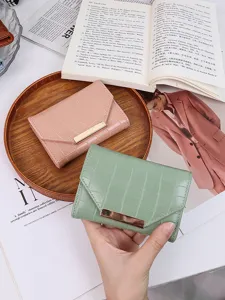 Portefeuille exquis à motif crocodile pour femme en cuir PU, triptyque, rose et vert
