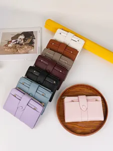 Elegantes carteras de cuero PU en color liso para mujer con múltiples ranuras y gran capacidad