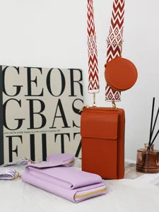Minimalist 2025 wide strap crossbody phone bag and wallet set with geometric pattern