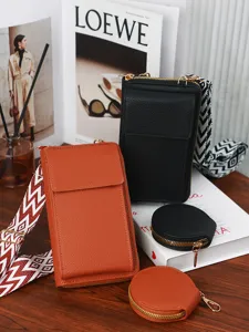 Modern crossbody phone bag with wide patterned strap and matching coin purse set