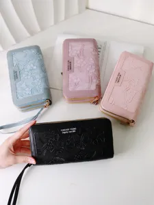 Portafoglio lungo vintage da donna con doppia cerniera e decorazione floreale