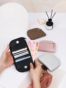 Cartera corta semicircular minimalista y ultra fina para mujer en varios colores