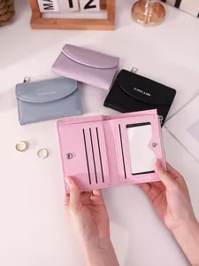 Simple solid color multi-functional women's wallet and card holder in various soft colors