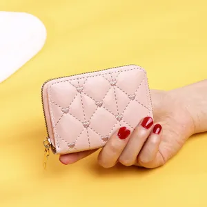Heart Quilted PU Leather Short Wallet For Women Luxury Accordion Card Holder Zipper Coin Purse Small Document Storage Wallet
