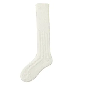 Thickened Coral Fleece Warm Sleep Socks For Women Winter Solid Color Mid Tube Comfortable Soft Home Floor Socks