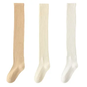Dames Verdikte Katoen Over de Knie Thermische Hoge Buis Lange Socken Effen Kleur Geribbeld Winter Warme Kousen