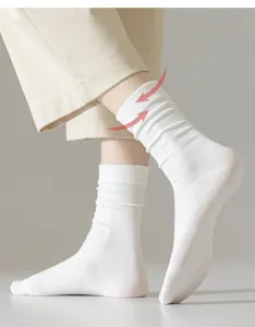 Women pure cotton slouch socks casual solid color loose top mid-calf socks detail view