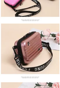 7-Zoll-Hartschalen-Minikoffer-Tasche in Roségold mit Forever Young Gurt