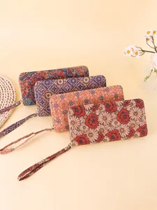 Set of bohemian floral pattern long wallets for women with wristlet and zip closure
