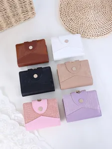 Women's Crocodile Pattern Short Wallet With Detachable Kiss-lock Coin Purse Luxury PU Leather Card Holder Clutch Purse