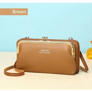Eleganter brauner Crossbody-Handytasche für Damen mit Vintage-Gold-Metallverschluss-Detail