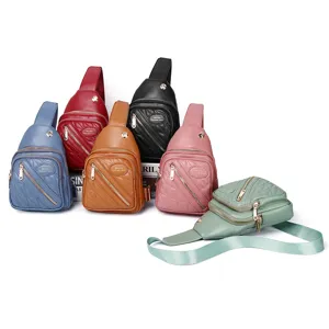 Fashion PU Leather Chest Bag For Women Plaid Stitching Large Capacity Crossbody Shoulder Pack Outdoor Casual Sling Purse