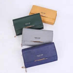 Large capacity double layer PU leather crossbody phone bags in four assorted colors