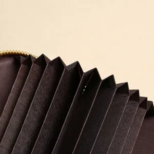 Detailed macro view of the internal accordion-style multi-card slots in dark brown fabric