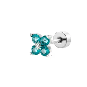 Élégante boucle d'oreille fleur en titane avec pierres turquoise et vis de fixation