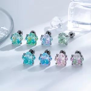 Sakura Schliff Zirkonia Ohrknochenstecker Titanlegierung Knorpelpiercing Zweifarbig Verlauf Süße Frische Blumen Ohrringe Schmuck Für Damen