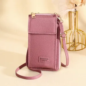 Elegante mauve verticale crossbody telefoontas met een verstelbare schouderriem