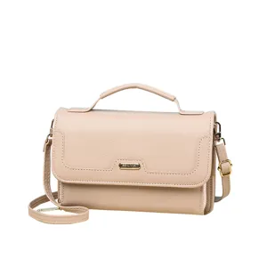 Minimalist beige crossbody handbag with top handle for professional women commuters